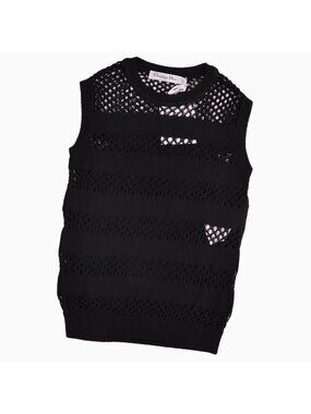 Dior Knit Sweater Sleeveless Mesh Top Cotton Black US 4